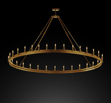 Inspired Camino Style Chandelier - Castile One Tier Wrought Iron Chandelier - Industrial Loft Rustic Lighting W 70" H 33"