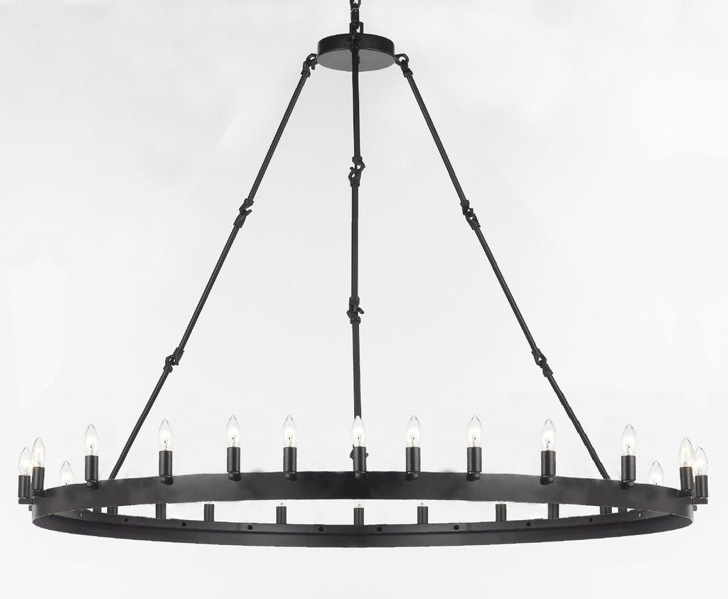 Wrought Iron Vintage Barn Metal Castile One Tier Chandelier Chandeliers Industrial Loft Rustic Lighting W 63" H 49" - A113-3428/30