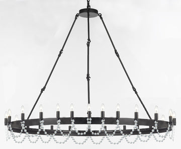 Inspired Camino Style Chandelier - Castile One Tier Wrought Iron Chandelier - Industrial Loft Rustic Lighting W 63" H 49"