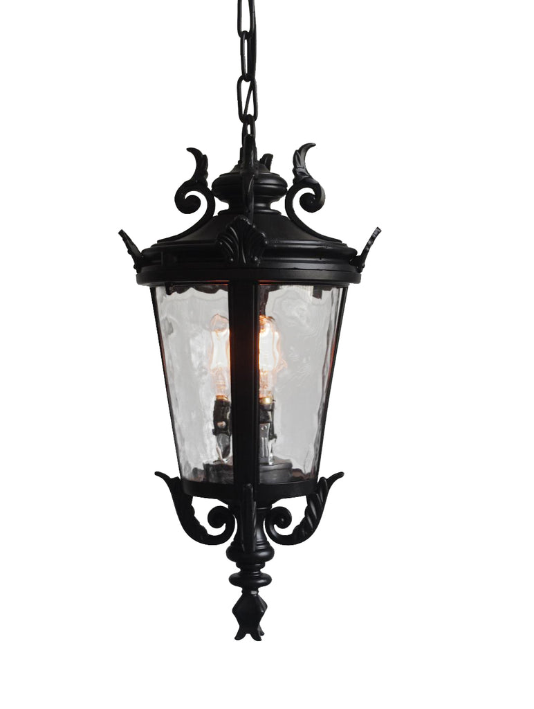 deCasa Marseille Traditional Outdoor Ceiling Light Hanging Black Scroll 26 1/4" Clear Water Glass Damp Rated for Porch Entryway - G7-4583/26