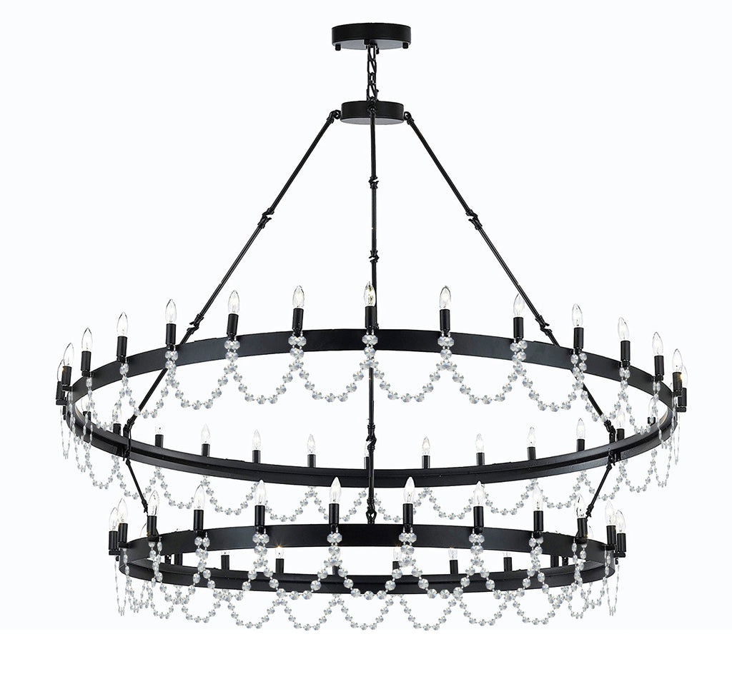 Castile Two Tier Wrought Iron Chandelier - Industrial Loft Rustic Lighting W63" x H60"