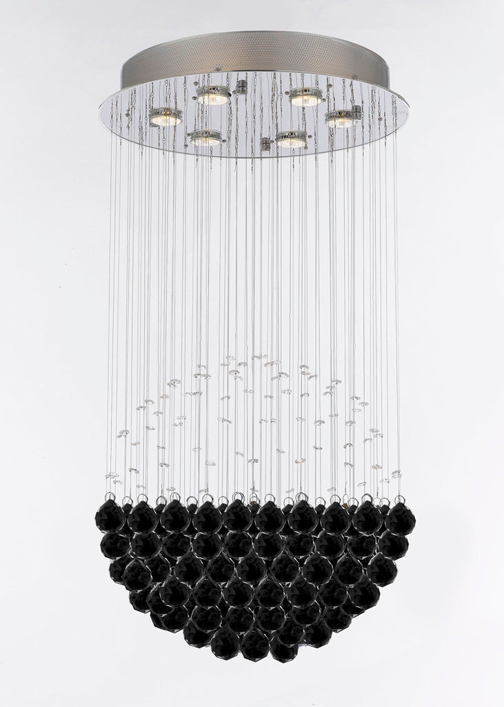 Modern Contemporary Chandelier "Rain Drop" Chandeliers Lighting Dressed with Jet Black Crystal Balls! H32" X W18" - J10-B103/26059/6