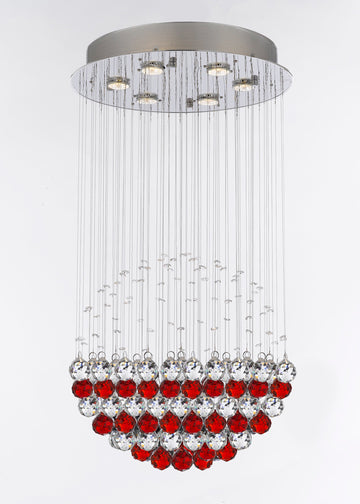 Modern Contemporary Chandelier "Rain Drop" Chandeliers Lighting Dressed with Ruby Red Crystal Balls! H32" X W18" - J10-B96/26059/6