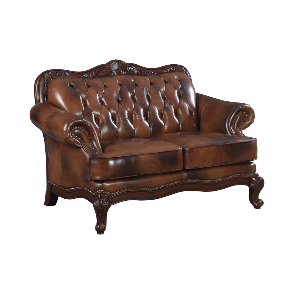 Set of 3 - Victoria Rolled Arm Sofa + Tufted Back Loveseat + Arm Chair Tri-Tone And Warm Brown - D300-10003