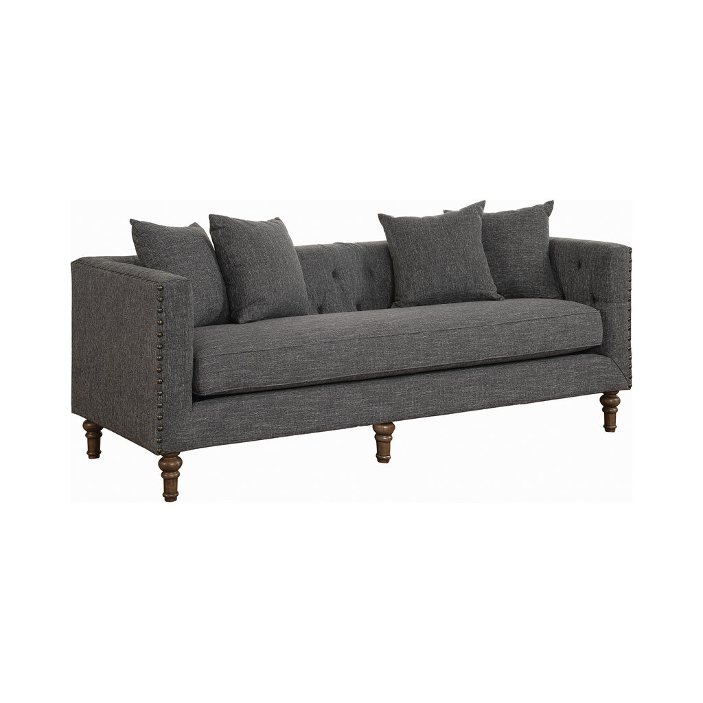 Set of 2 - Ellery Tuxedo Arm Tufted Sofa + Loveseat Grey - D300-10060