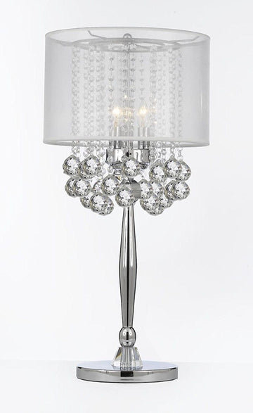 Silver Mist 3 Light Chrome Crystal Table Lamp Desk Lamp Bedside Lamp with White Shade Contemporary and 40 mm Crystal Balls - J10-C0036-WH/B6