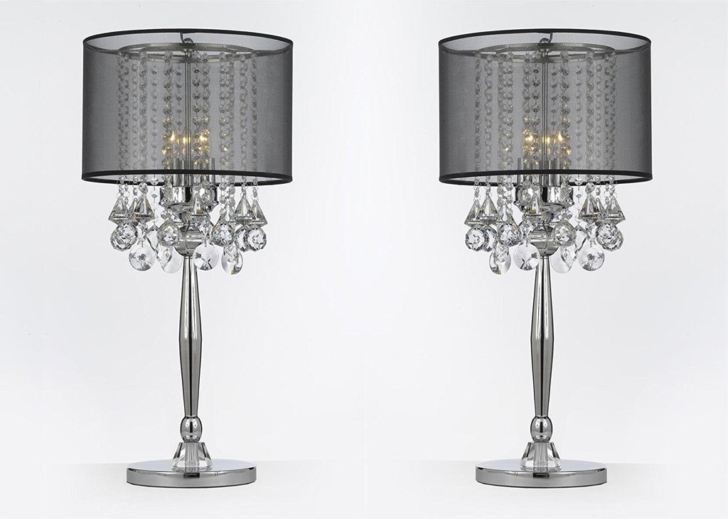 Silver Mist 3 Light Chrome Crystal Table Lamp with Black Shade Transitional Contemporary Modern Lamp - J10-GM-C0036T-B-SET OF 2