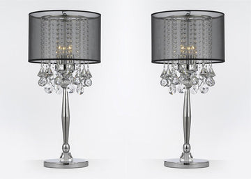 Silver Mist 3 Light Chrome Crystal Table Lamp with Black Shade Transitional Contemporary Modern Lamp - J10-GM-C0036T-B-SET OF 2
