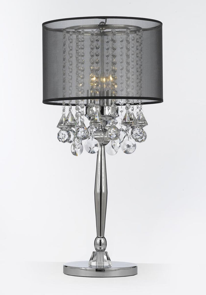 Silver Mist 3 Light Chrome Crystal Table Lamp with Black Shade Contemporary Modern Desk, Bedside, Living Room, For Bedroom, Buffet - J10-GM-C0036T-B