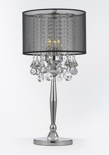 Silver Mist 3 Light Chrome Crystal Table Lamp with Black Shade Contemporary Modern Desk, Bedside, Living Room, For Bedroom, Buffet - J10-GM-C0036T-B