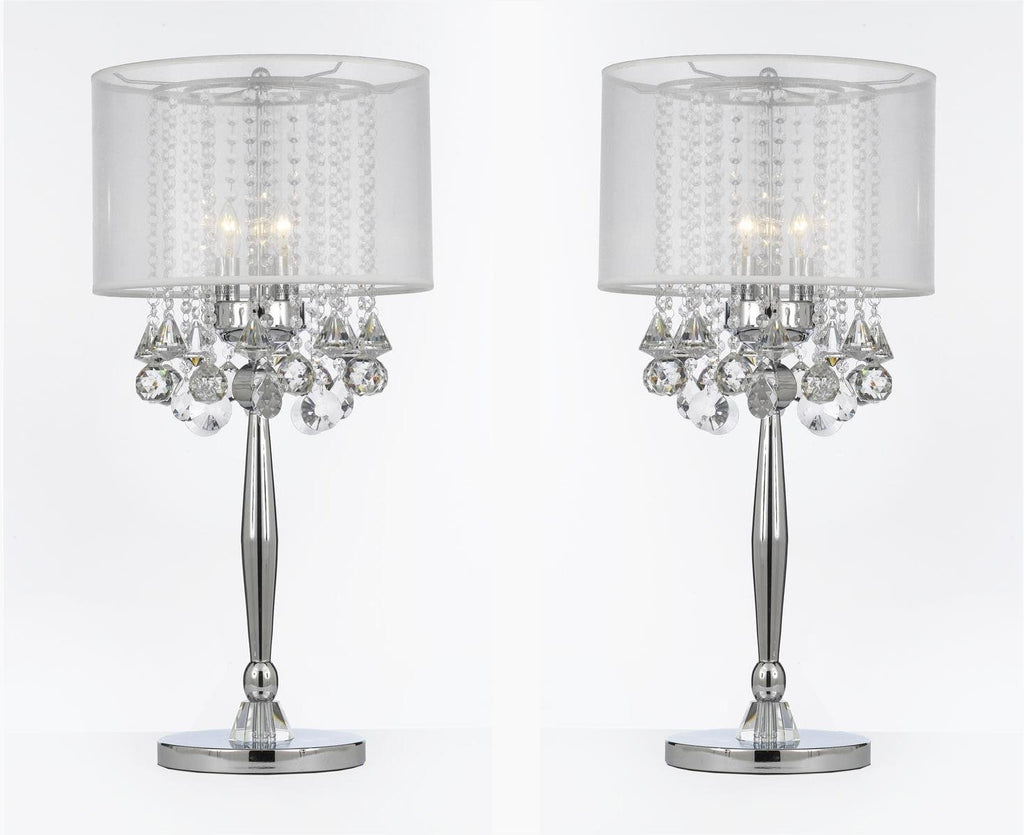 Silver Mist 3 Light Chrome Crystal Table Lamp with White Shade Transitional Contemporary Modern Lamp - J10-GM-C0036T-W-SET OF 2