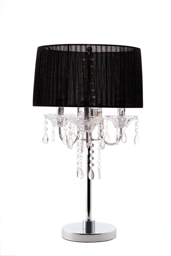 Noble 3 Light Crystal and Chrome Table Lamp Silk Shade Black - GO-J10-GM-C0070T-BK