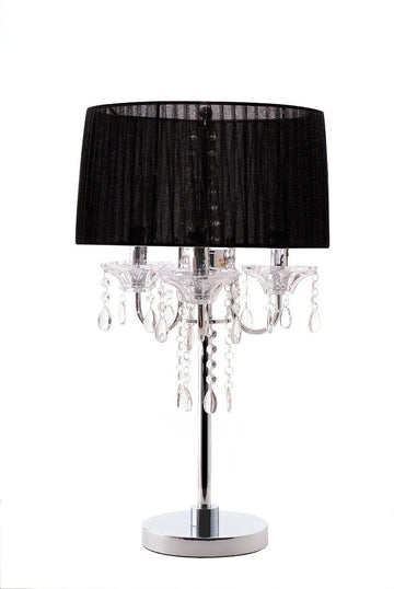 Noble 3 Light Crystal and Chrome Table Lamp Silk Shade Black - GO-J10-GM-C0070T-BK