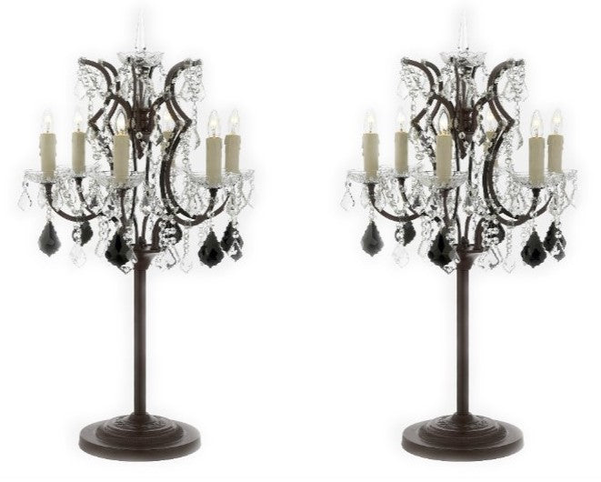Set of 2 - Baroque Crystal 6 Light Table Lamp Bedside Lamp Desk Lamp with Black Crystal - J10-SP-104-B97-SET OF 2