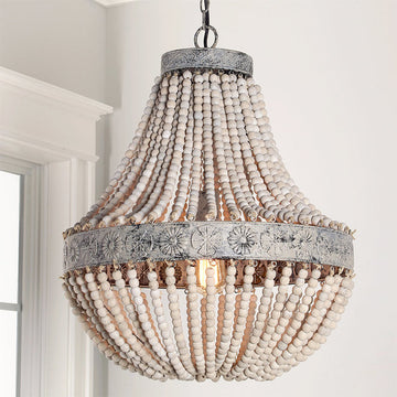 Aged Wood Beaded Chandelier - F100-149