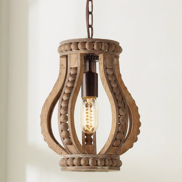 Boho Wood Beaded Pendant - F100-393