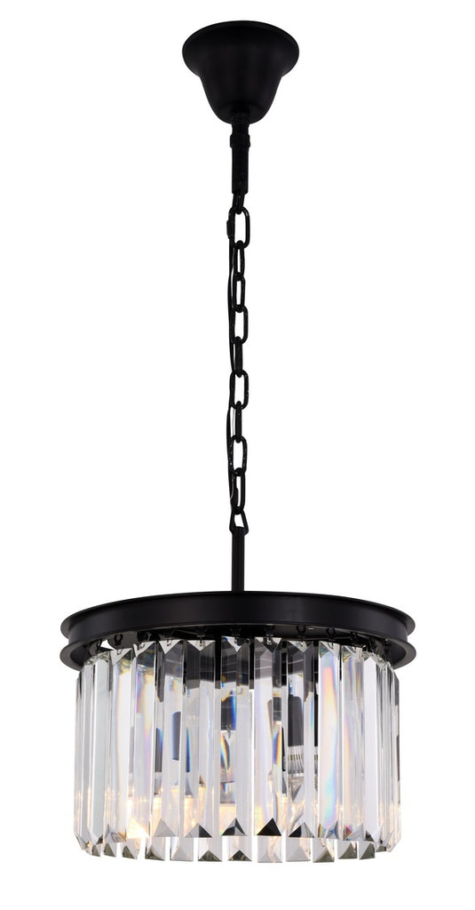 ZC121-1238D16MB/RC - Urban Classic: Sydney 3 light Matte Black Pendant Clear Royal Cut Crystal