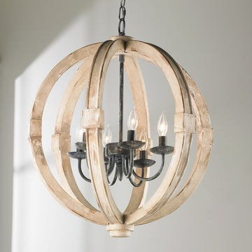 Distressed Wood Sphere Indoor Outdoor Chandelier - F100-256