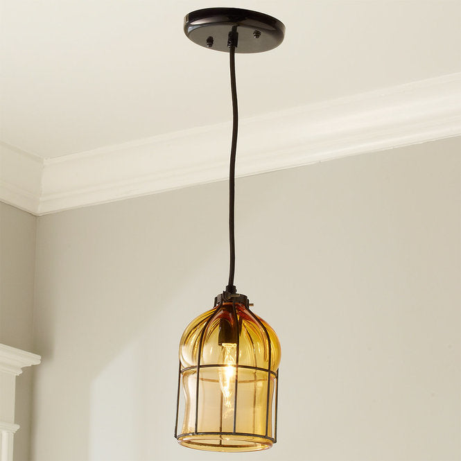 Hand Blown Glass Cage Pendant - F100-420