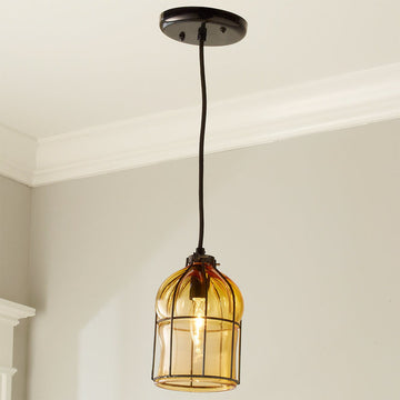 Hand Blown Glass Cage Pendant - F100-420