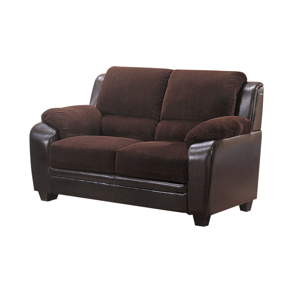 Set of 2 - Monika Upholstered Stationary Sofa + Loveseat Chocolate - D300-10014