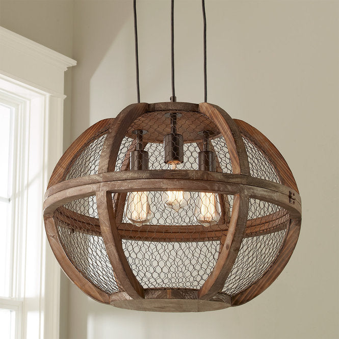 Rustic Wooden Cage Chandelier Small - F100-486