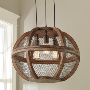 Rustic Wooden Cage Chandelier Small - F100-486
