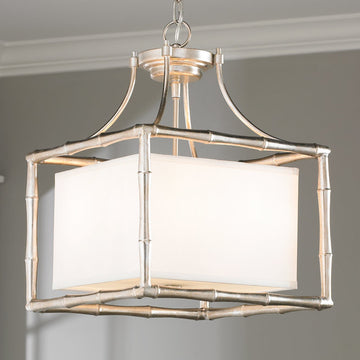 Silver Bamboo Square Shade Pendant - F100-324