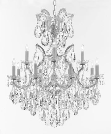 Swarovski Crystal Trimmed Maria Theresa Chandelier Lights Fixture Pendant Ceiling Lamp Dressed w/Large, Luxe Crystals! HT35" x WD28"- Good for Dining Room, Foyer, Entryway, Family Room, and More! - A500-B90/CS/52/21532/12+1SW