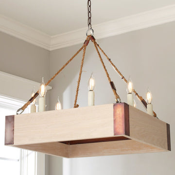 Square Oak Farmhouse Chandelier - F100-556