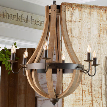 Wooden Wine Barrel Stave Chandelier - F100-114