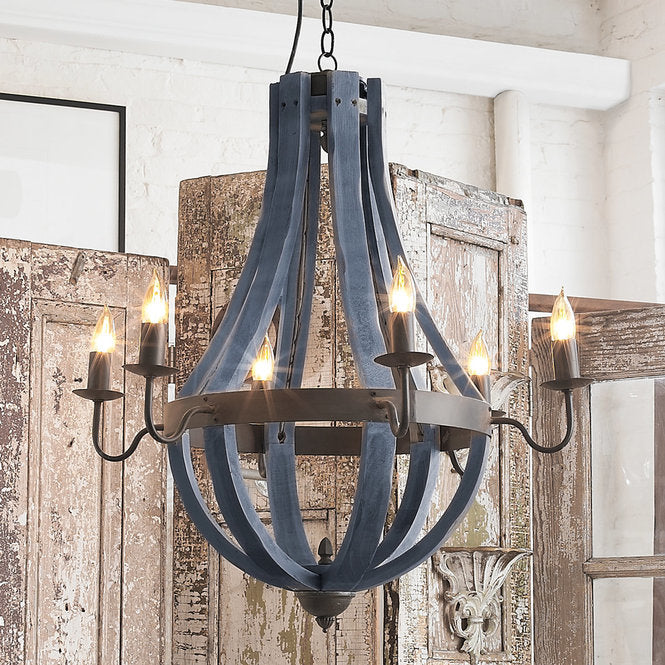 Wooden Wine Barrel Stave Chandelier - F100-117