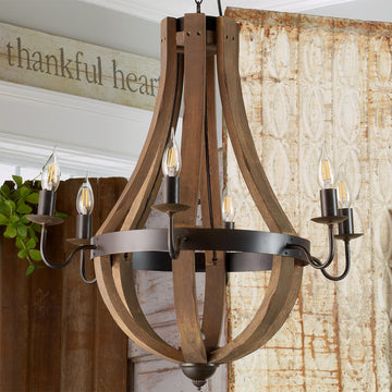 Wooden Wine Barrel Stave Chandelier - F100-115